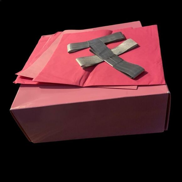 Pink Gift Boxes Set of Two 10” x 10”x 4” Deep with Pink Tissue/Silver Ribbon - Picture 1 of 5